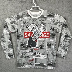 Popeye Savage Tattooed Pullover Sweatshirt Unisex ** Size M Cartoon‎ Print White